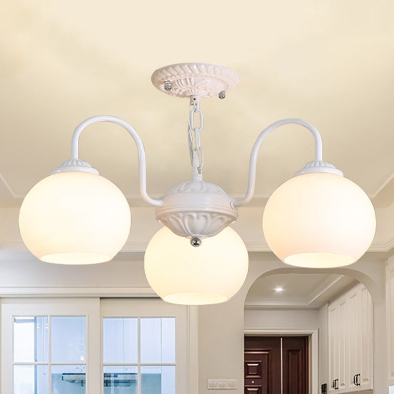 3-Light Shaded Flush Chandelier Minimalist Dining Room Semi Flush Mount Ceiling Light