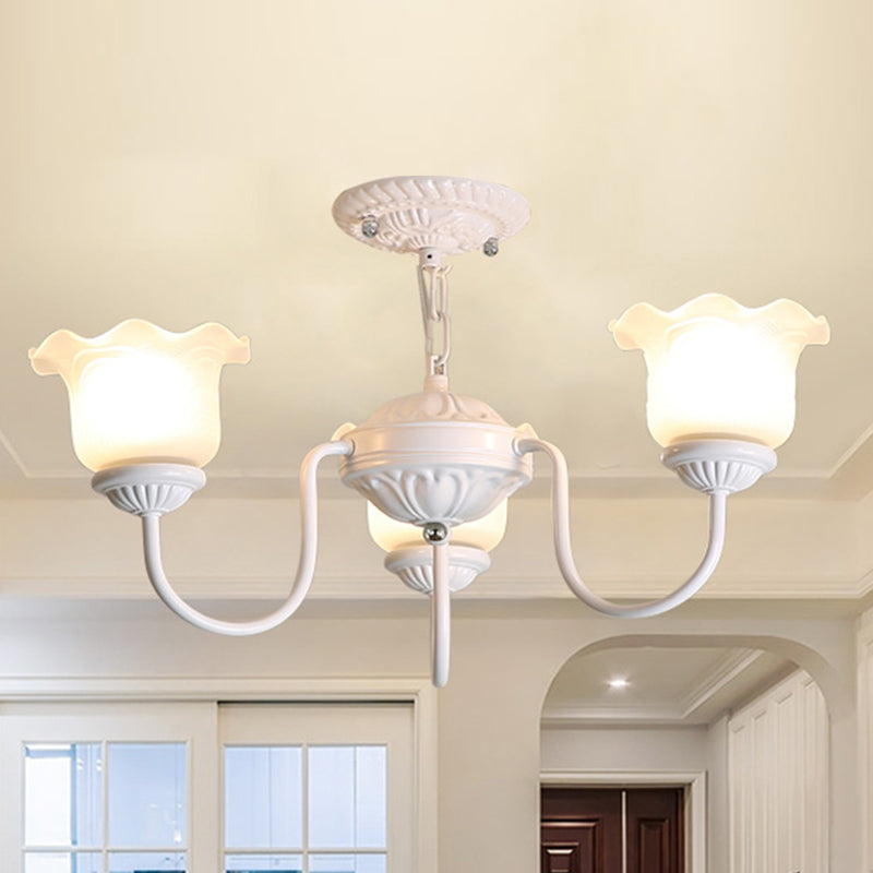 3-Light Shaded Flush Chandelier Minimalist Dining Room Semi Flush Mount Ceiling Light