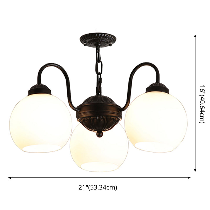 3-Light Shaded Flush Chandelier Minimalist Dining Room Semi Flush Mount Ceiling Light