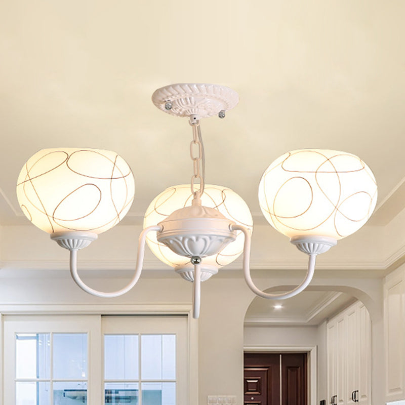 3-Light Shaded Flush Chandelier Minimalist Dining Room Semi Flush Mount Ceiling Light