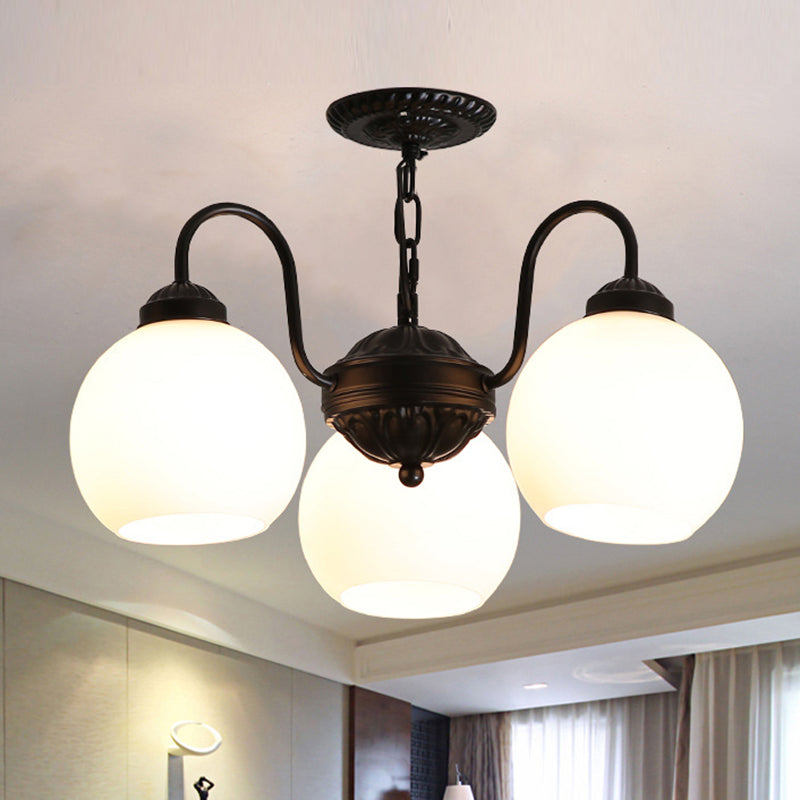 3-Light Shaded Flush Chandelier Minimalist Dining Room Semi Flush Mount Ceiling Light