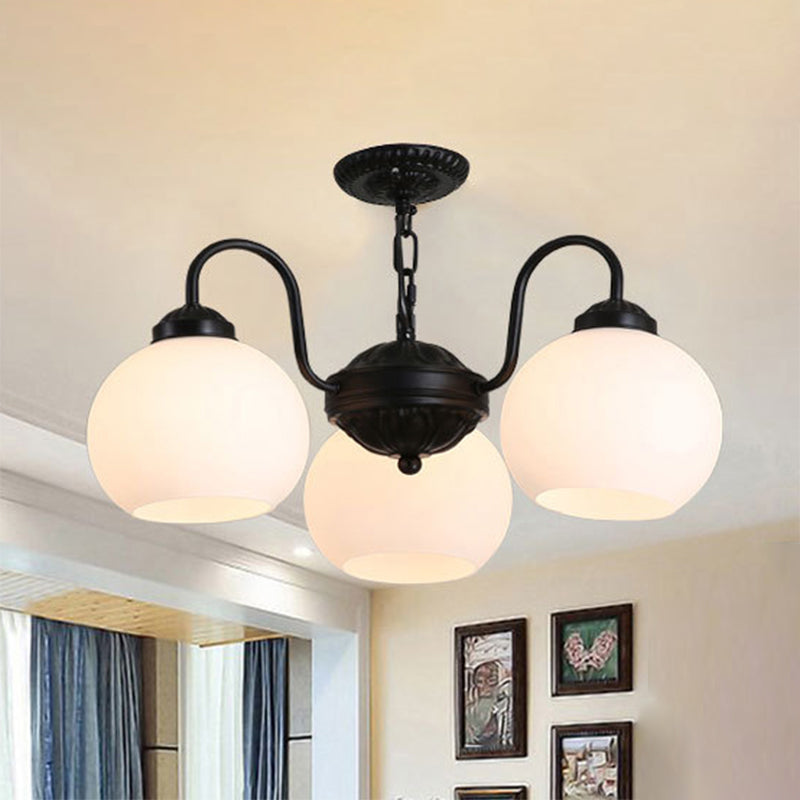 3-Light Shaded Flush Chandelier Minimalist Dining Room Semi Flush Mount Ceiling Light