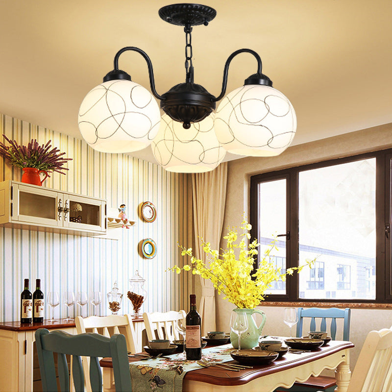 3-Light Shaded Flush Chandelier Minimalist Dining Room Semi Flush Mount Ceiling Light