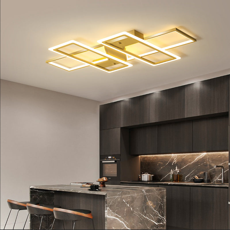 Modern Minimalist Metal Ceiling Lamp Geometric Shape LED Semi Flush Mount Lighting for Bedroom