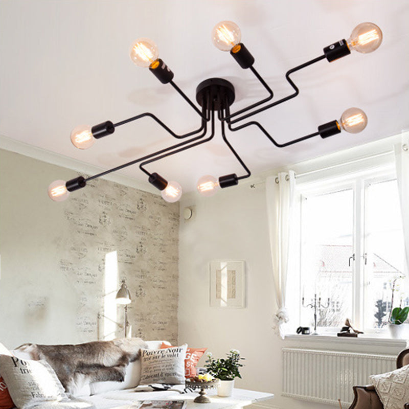 Black Sputnik Semi Flush Mount in industrieel vintage stijl plafondlicht met metalen stengel voor slaapkamer