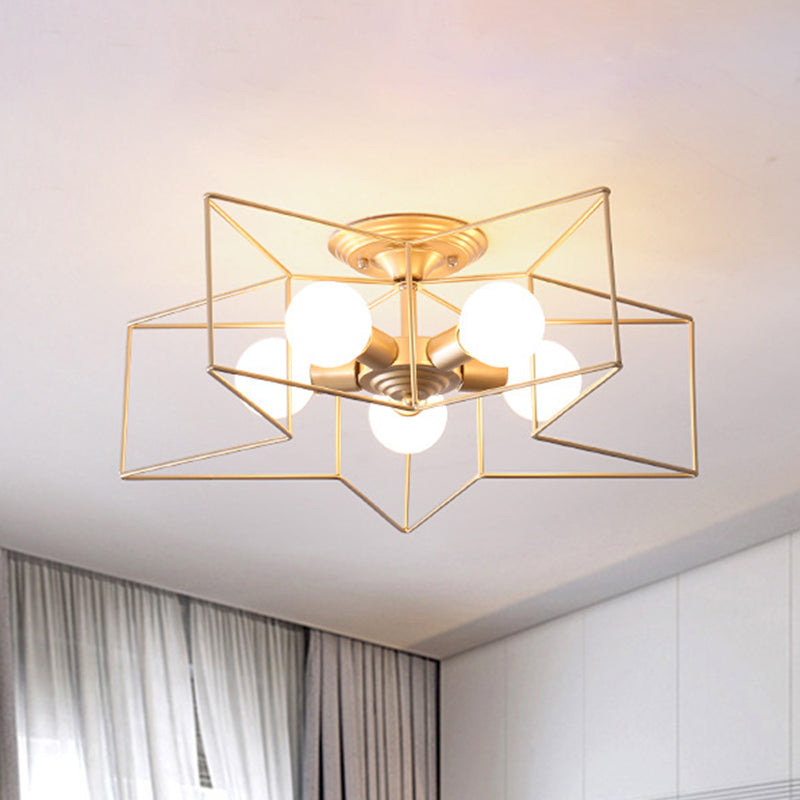 5-leichte Deckenbehandlung Schmiedeeisen Industrial Semi Flush Mount für Cafésgeschäft