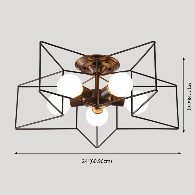 5-leichte Deckenbehandlung Schmiedeeisen Industrial Semi Flush Mount für Cafésgeschäft