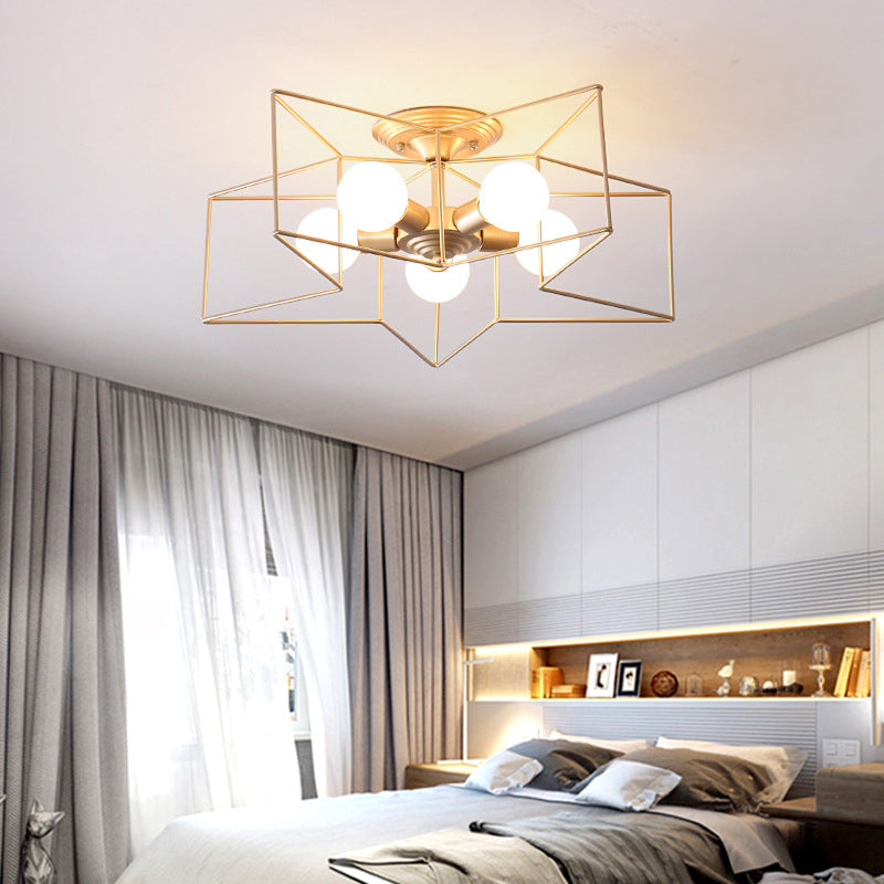 5-leichte Deckenbehandlung Schmiedeeisen Industrial Semi Flush Mount für Cafésgeschäft