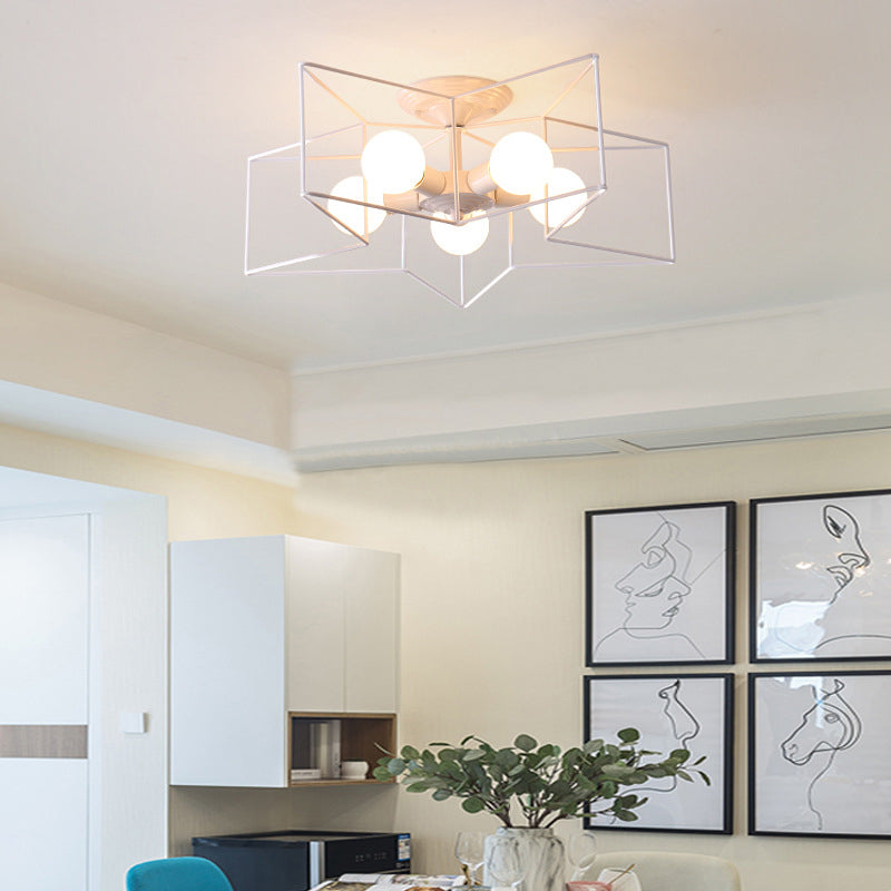 5-leichte Deckenbehandlung Schmiedeeisen Industrial Semi Flush Mount für Cafésgeschäft