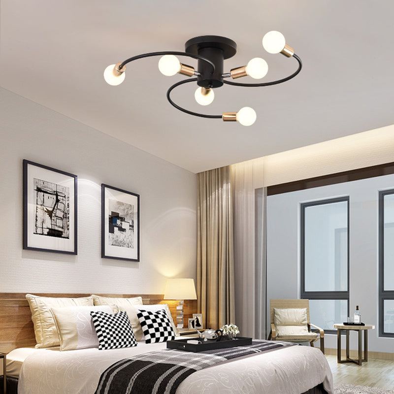 5-Light Semi Flush Mount Industrial Vintage Sputnik Metal Ceiling Fixture for Bedroom