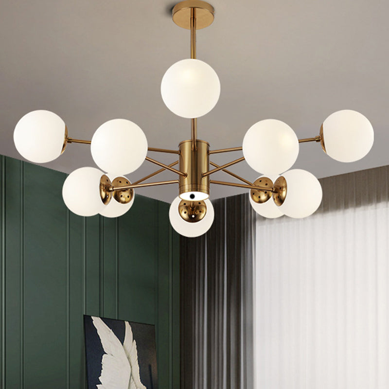 Milk White Glass Globe Shade Lighting 10 Light Chandelier with Spotlight Nordic Style Simplicity Lighting Pendant in Gold