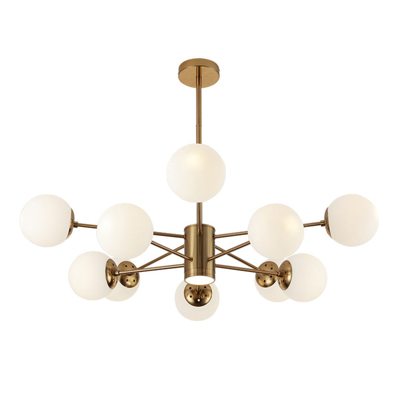 Milk White Glass Globe Shade Lighting 10 Light Chandelier with Spotlight Nordic Style Simplicity Lighting Pendant in Gold