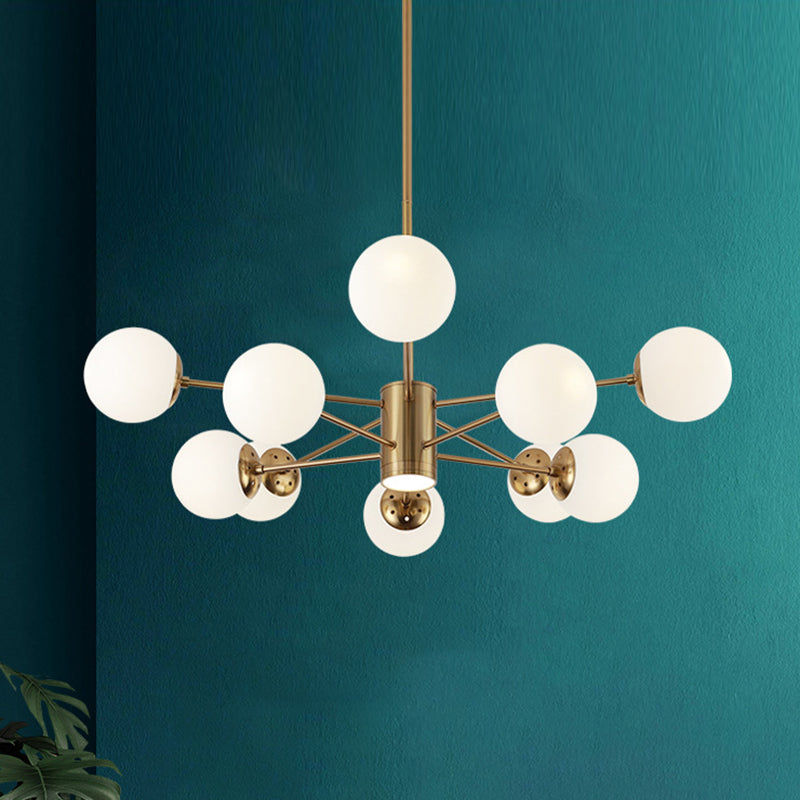 Milk White Glass Globe Shade Lighting 10 Light Chandelier with Spotlight Nordic Style Simplicity Lighting Pendant in Gold