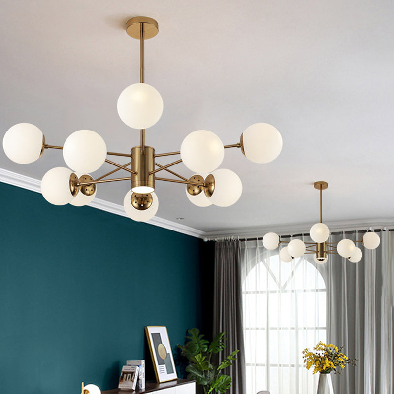 Milk White Glass Globe Shade Lighting 10 Light Chandelier with Spotlight Nordic Style Simplicity Lighting Pendant in Gold