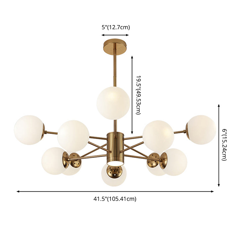 Milk White Glass Globe Shade Lighting 10 Light Chandelier with Spotlight Nordic Style Simplicity Lighting Pendant in Gold