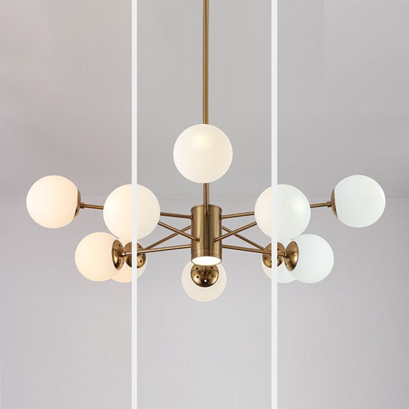 Milk White Glass Globe Shade Lighting 10 Light Chandelier with Spotlight Nordic Style Simplicity Lighting Pendant in Gold