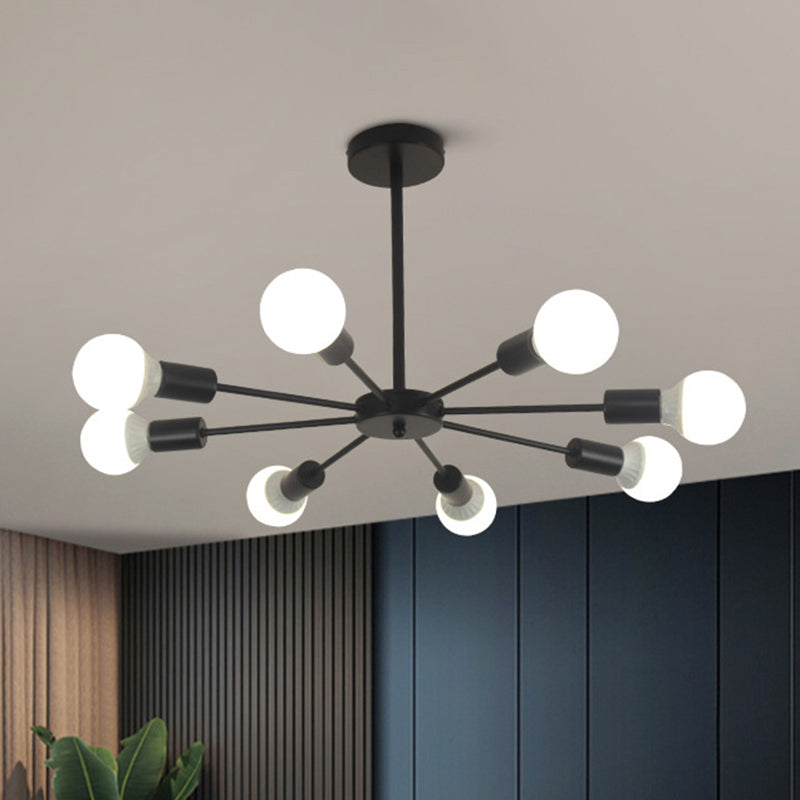 Nordic Style Creative Metal Chandelier 23.6 Inches Wide Burst Shaped Open Bulb Lighting Fixture for Bedroom Living Room