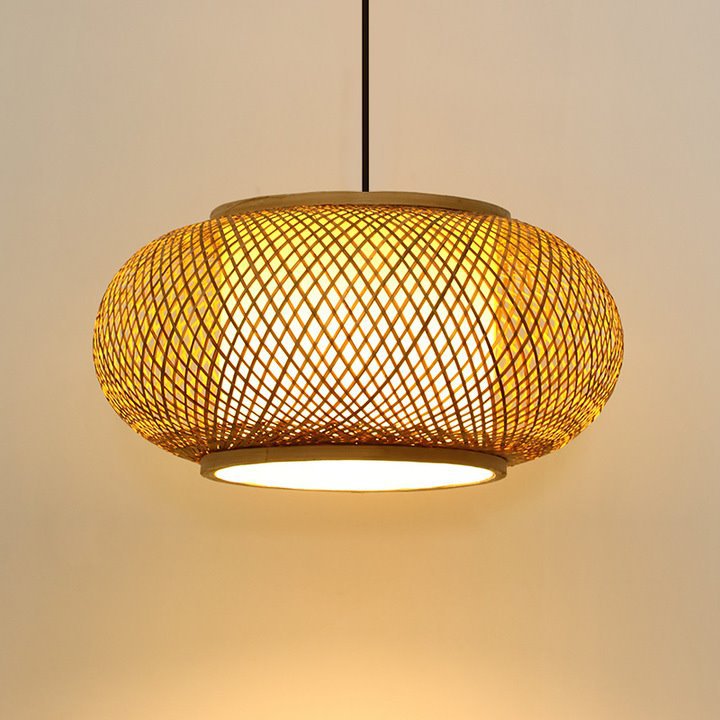 Asian Style Bamboo Woven Chandelier Lantern Shape 1 Light Dining Room Pendant Light