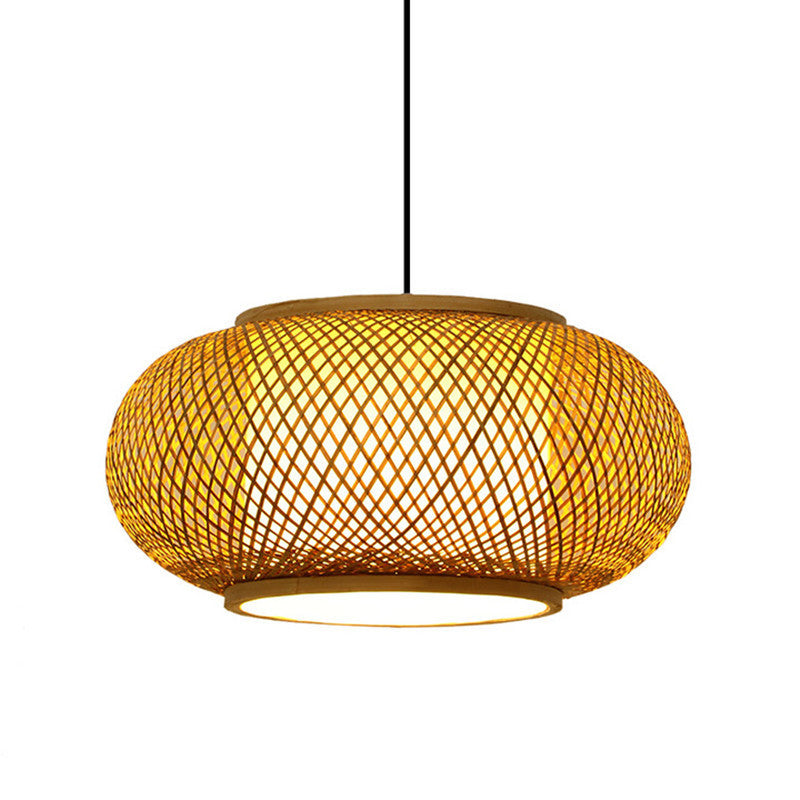 Asian Style Bamboo Woven Chandelier Lantern Shape 1 Light Dining Room Pendant Light