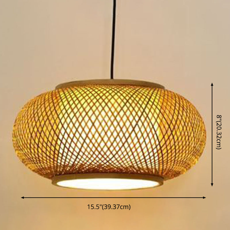 Asian Style Bamboo Woven Chandelier Lantern Shape 1 Light Dining Room Pendant Light