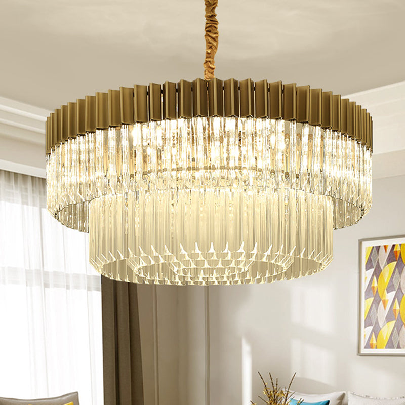 Brass 2 livelli lampadario a sospensione Modernismo 6 teste Lampada sospesa in cristallo per soggiorno