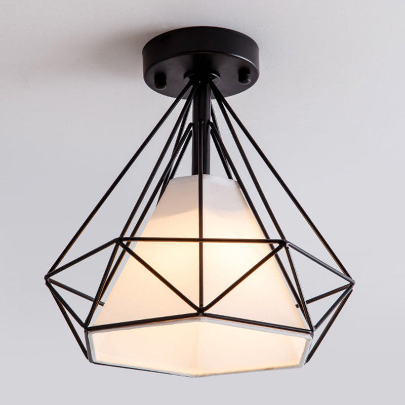 Cage Metal Ceiling Mount Light Fixture Industrial 1 Light Ceiling Lamp