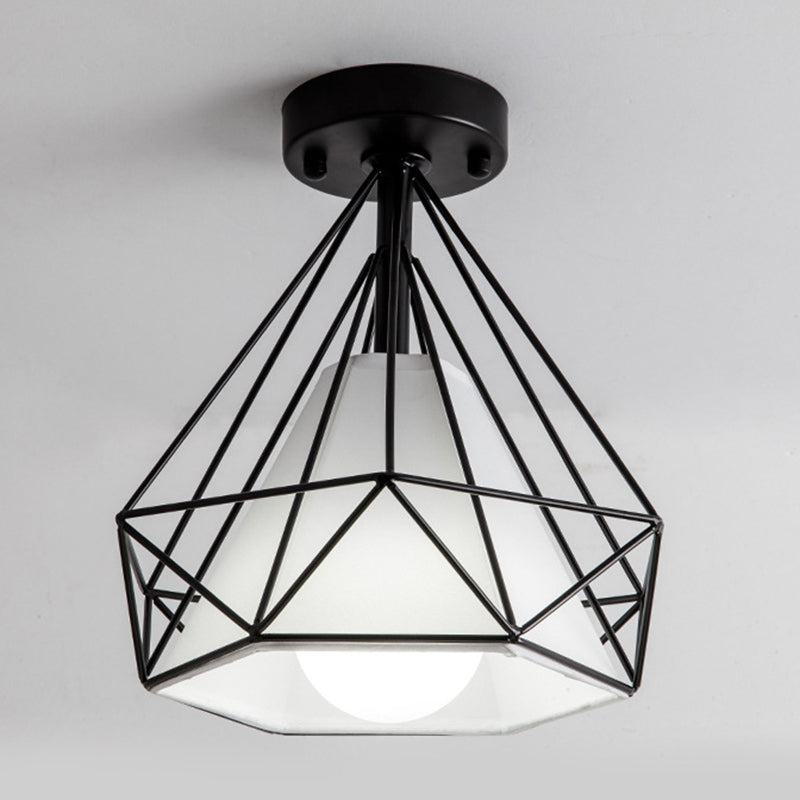 Cage Metal Ceiling Mount Light Fixture Industrial 1 Light Ceiling Lamp