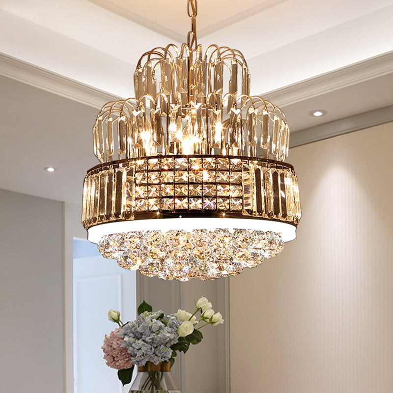 Crystal Ball Circular Chandelier Lighting Modern 11 Lights Gold Hanging Pendant for Dining Room