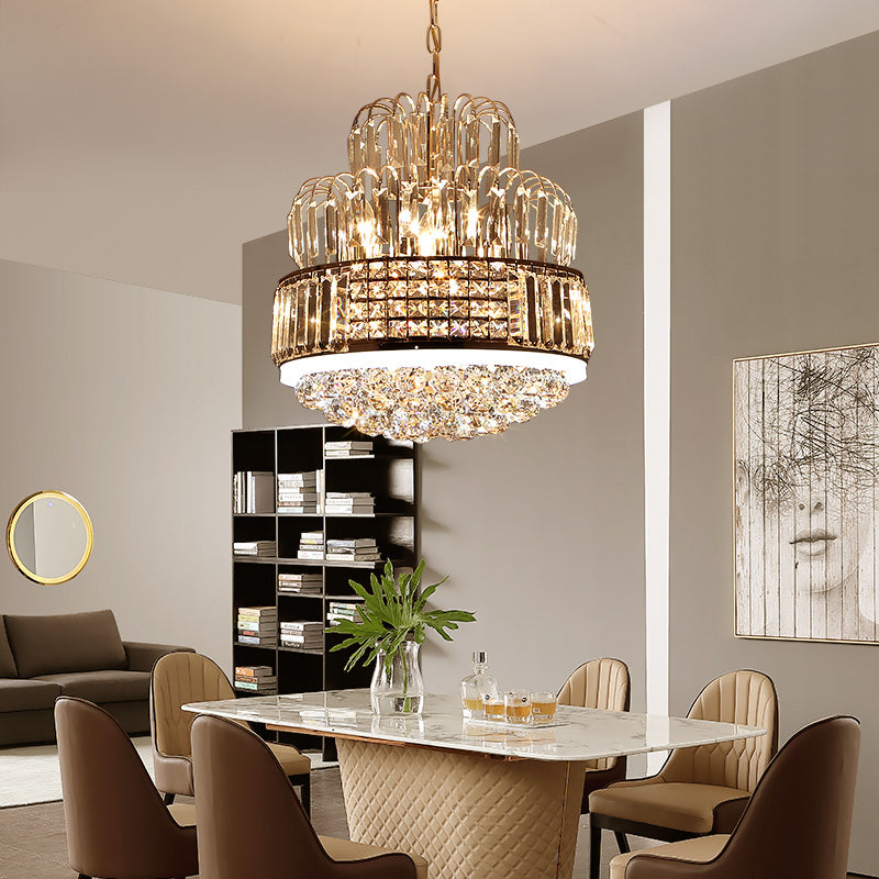 Crystal Ball Circular Chandelier Lighting Modern 11 Lights Gold Hanging Pendant for Dining Room