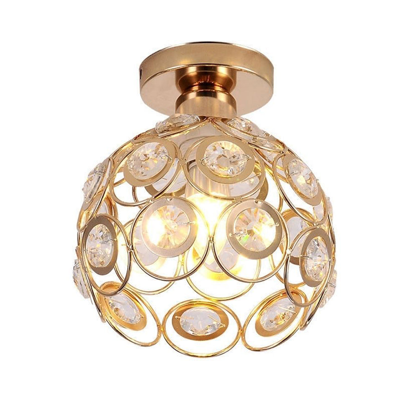 Traditional Spherical Semi-Flush Mount Ceiling Light Crystal 1 Light Semi Flush