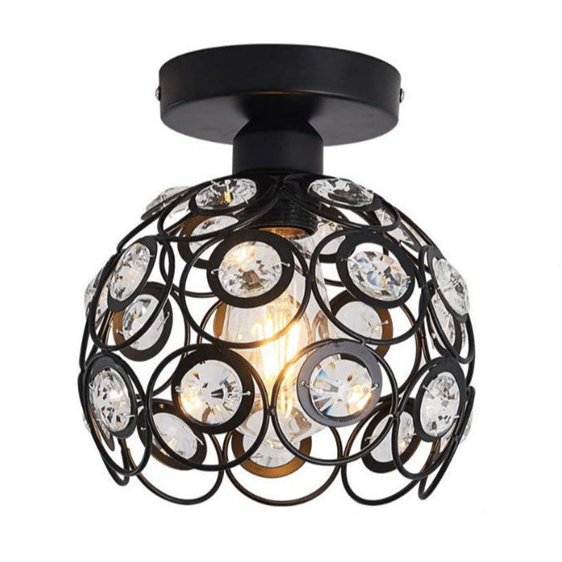 Traditional Spherical Semi-Flush Mount Ceiling Light Crystal 1 Light Semi Flush