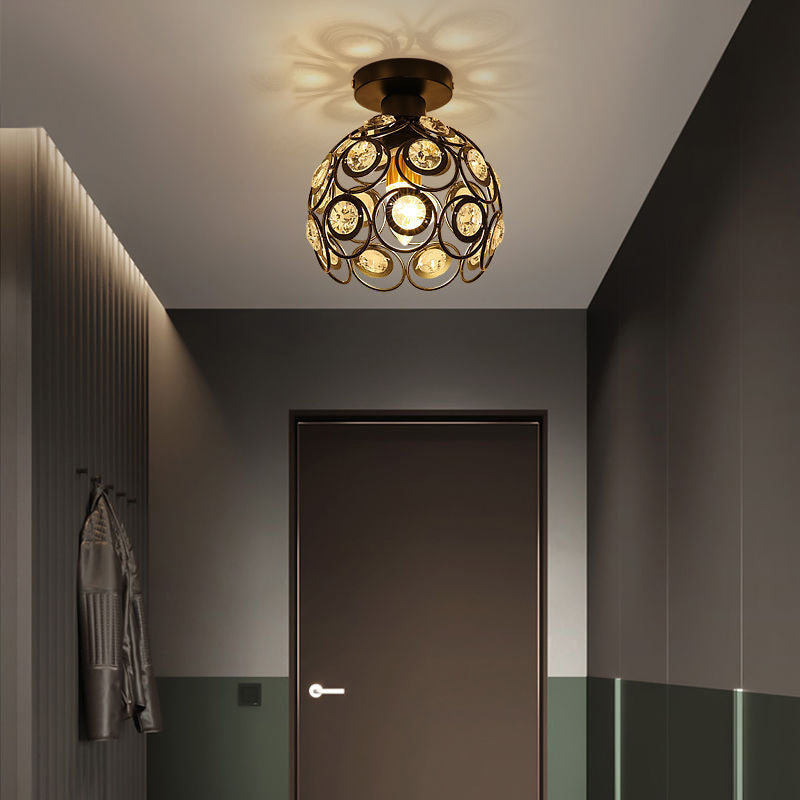 Traditionele sferische semi-flush montage plafondlicht kristal 1 licht semi-spoeling