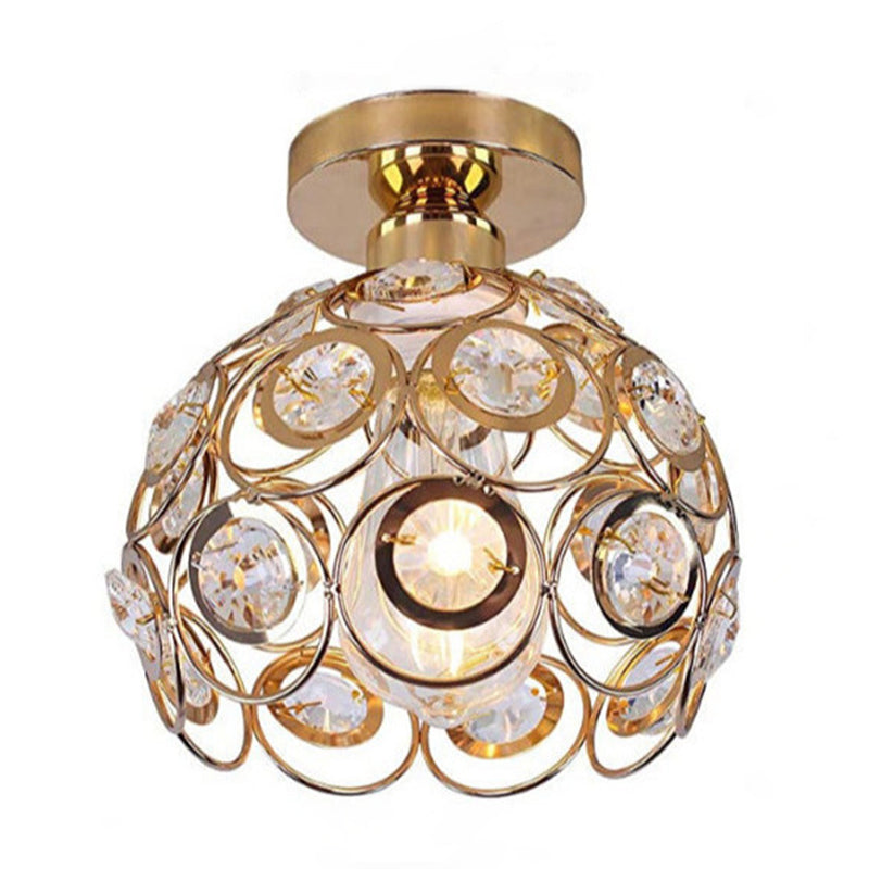 Traditional Spherical Semi-Flush Mount Ceiling Light Crystal 1 Light Semi Flush