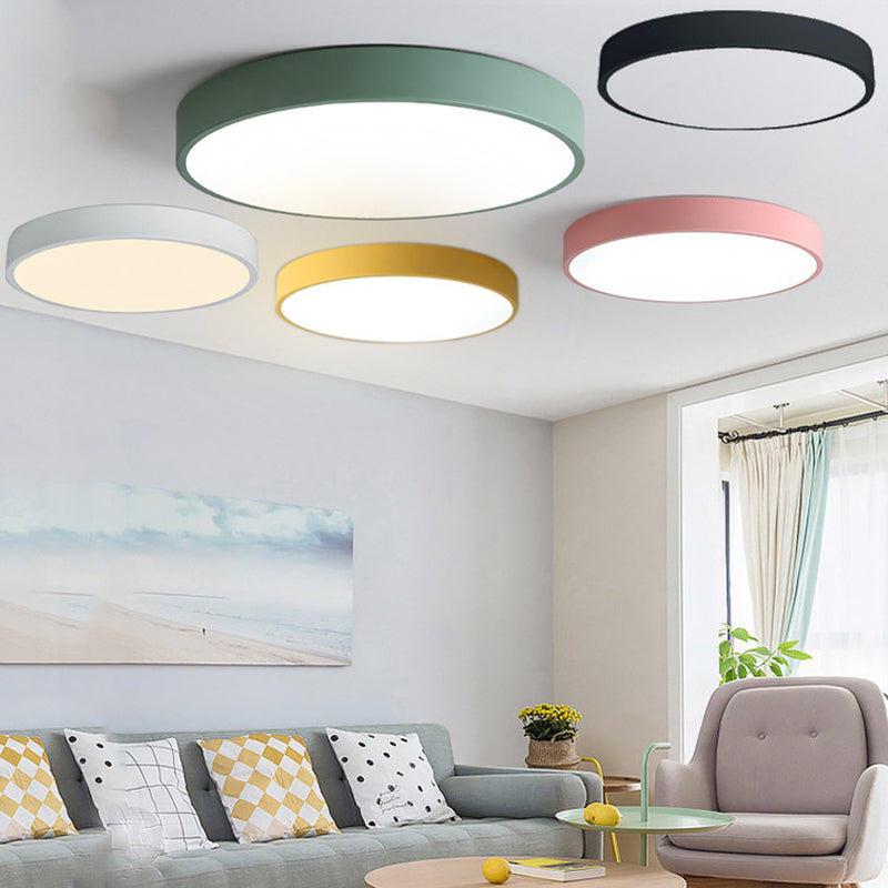 Nordic Macaron LED Round Ceiling Light Acrylic Lampshade Wrought Iron Border for Bedroom