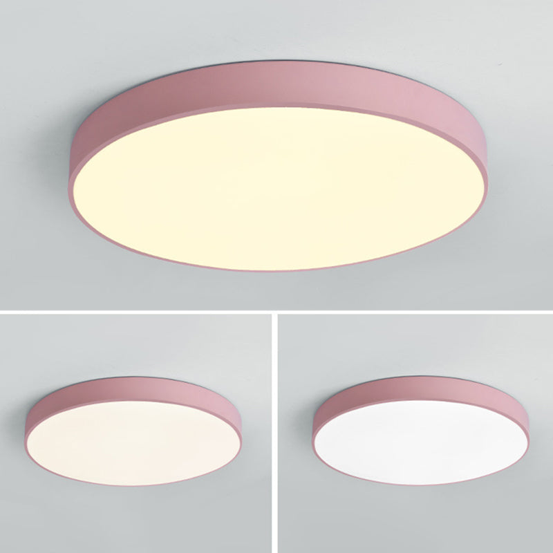 Nordic Macaron LED Round Ceiling Light Acrylic Lampshade Wrought Iron Border for Bedroom