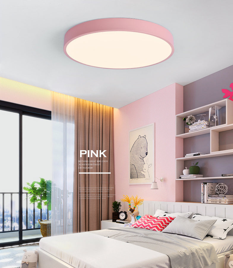 Nordic Macaron LED Round Ceiling Light Acrylic Lampshade Wrought Iron Border for Bedroom