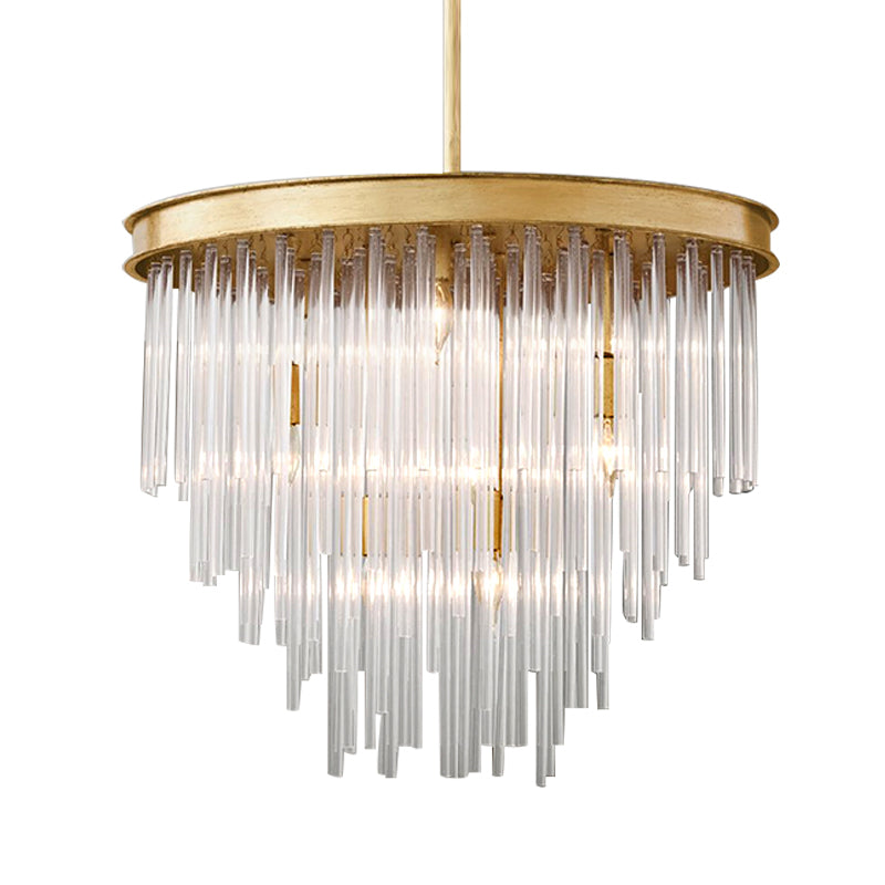 6/8-Bulb Restaurant Chandelier Light Modernism Gold Pendant Lighting Fixture with Tiered Clear K9 Crystal Shade, 19.5"/23.5" W