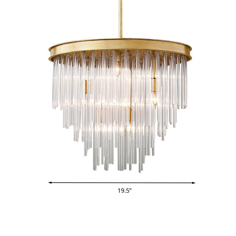 6/8-Bulb Restaurant Chandelier Light Modernism Gold Pendant Lighting Fixture with Tiered Clear K9 Crystal Shade, 19.5"/23.5" W