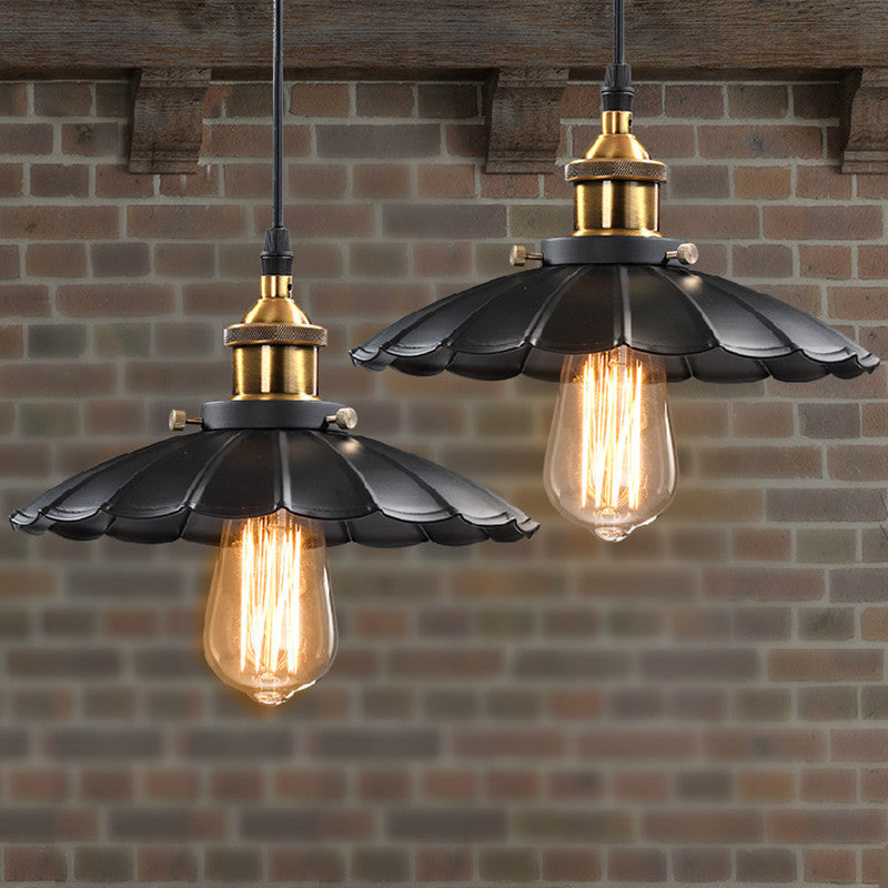 Industrial-Style Iron Pendant Light Scalloped One Light Pendant Cafe Theme Restaurant