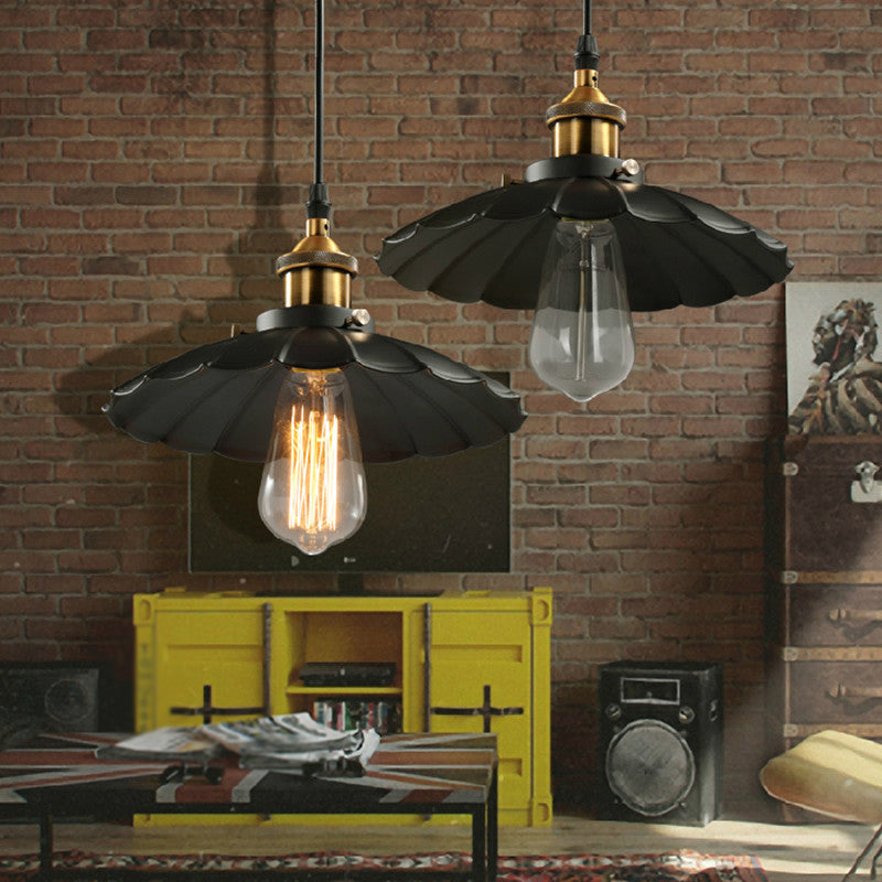 Industrial-Style Iron Pendant Light Scalloped One Light Pendant Cafe Theme Restaurant