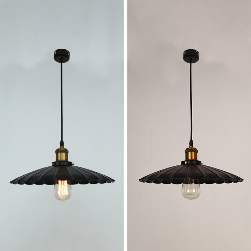 Industrial-Style Iron Pendant Light Scalloped One Light Pendant Cafe Theme Restaurant