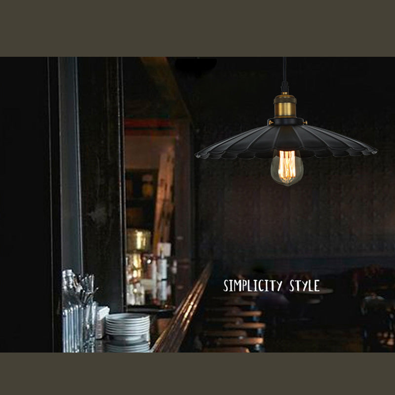 Industrial-Style Iron Pendant Light Scalloped One Light Pendant Cafe Theme Restaurant