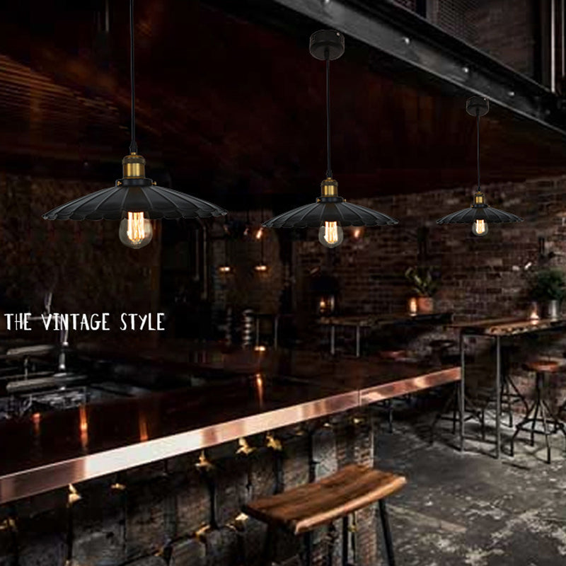 Industrial-Style Iron Pendant Light Scalloped One Light Pendant Cafe Theme Restaurant