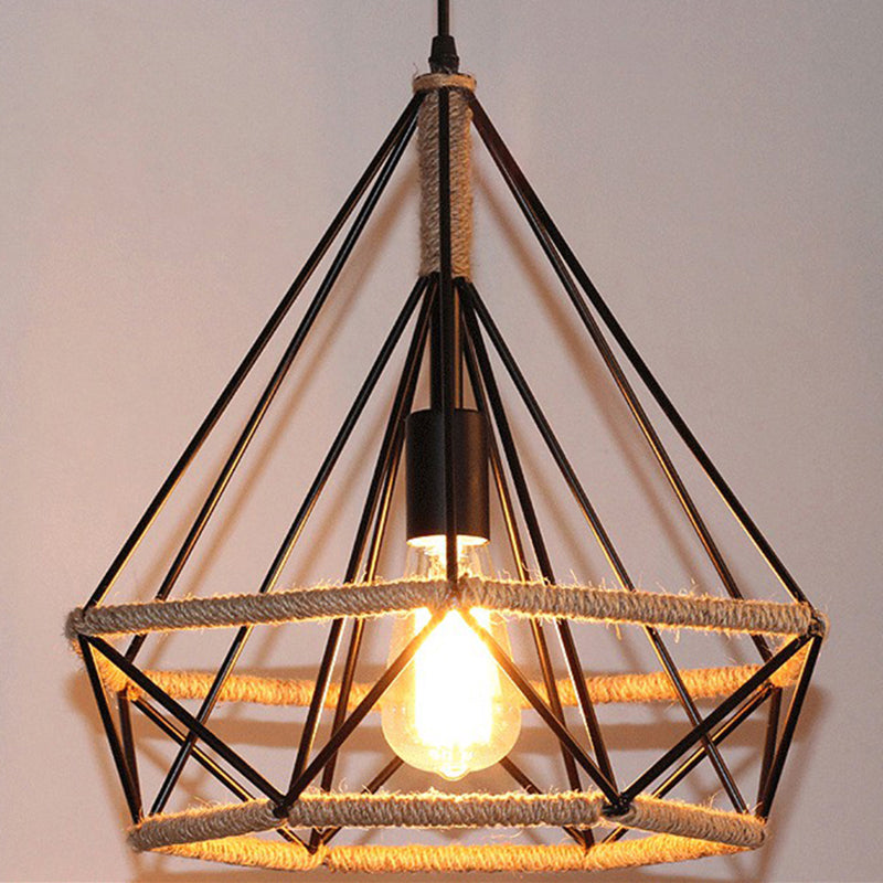 Retro Industrial Style Diamond Twine Chandelier Wrought Iron Dining Room