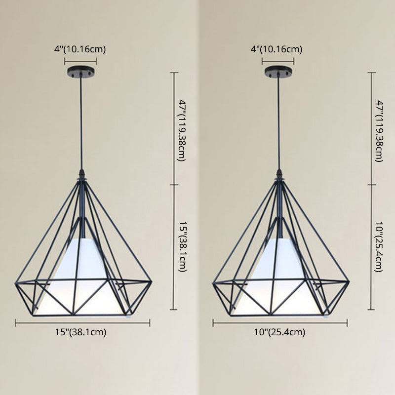 1 Light Diamond Cage Ceiling Light Industrial Metal Hanging Pendant Lights for Coffee Shop