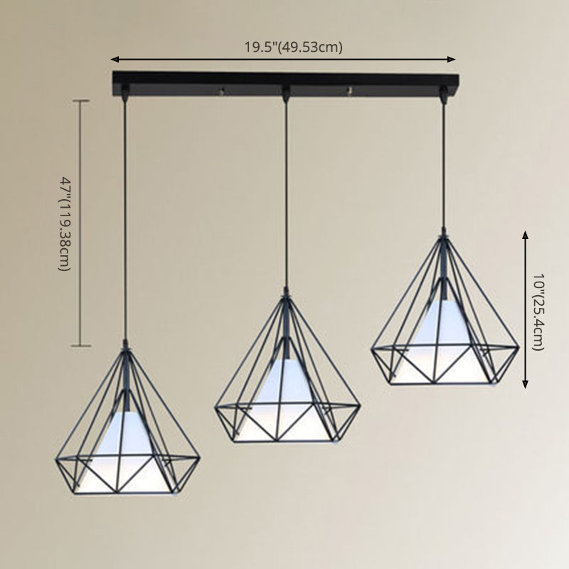 3 Lights Diamond Cage Hanging Pendant Lights Industrial Style Metal Pendant Ceiling Lights