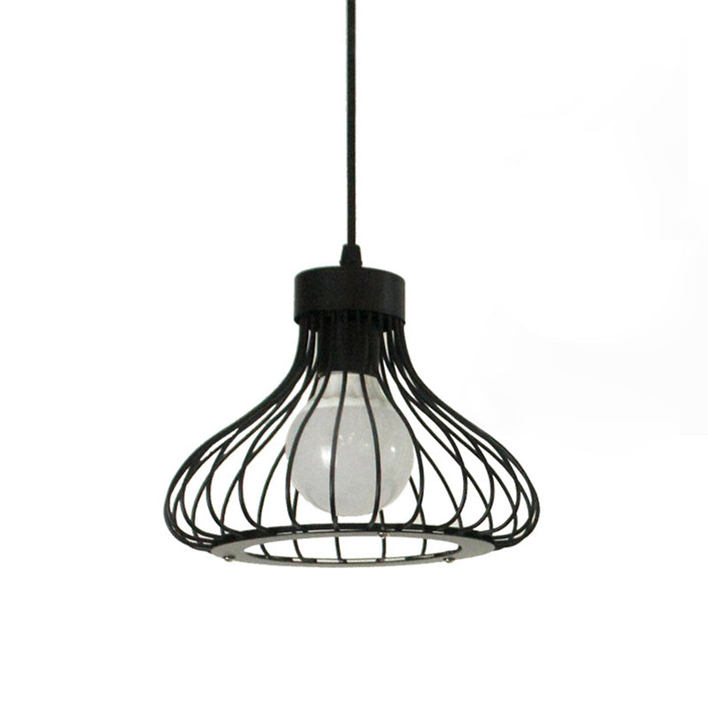 Retro Wrought Iron Industrial Style Chandelier 1 Light Black Pendant Light Kitchen Lighting