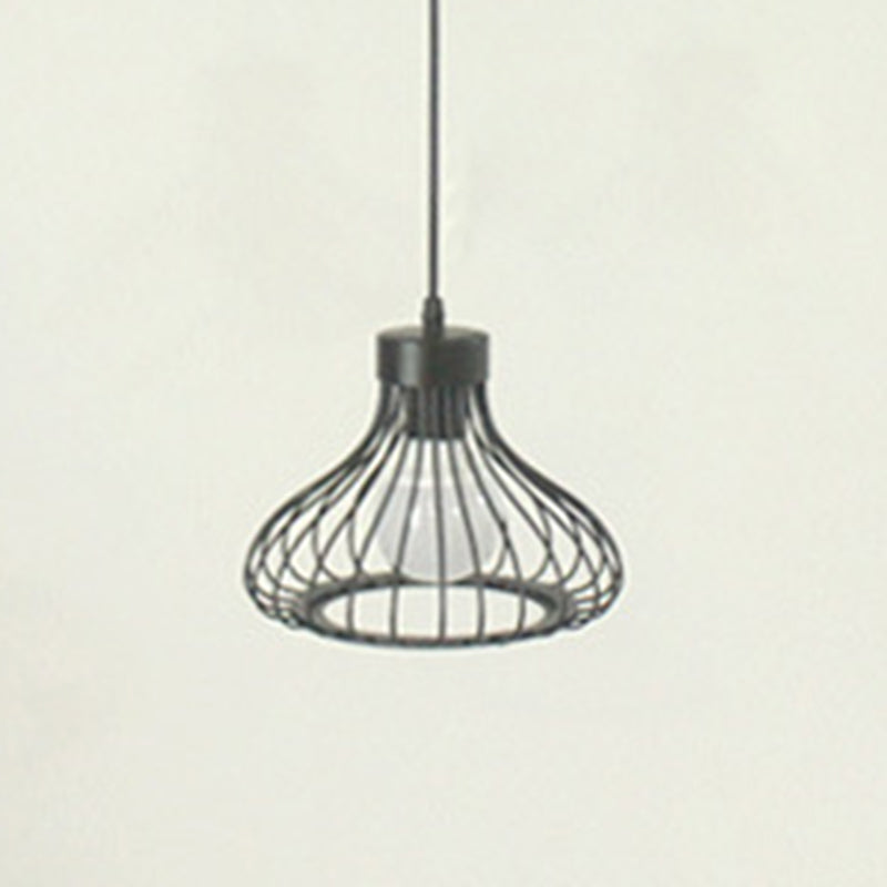 Retro Wrought Iron Industrial Style Chandelier 1 Light Black Pendant Light Kitchen Lighting