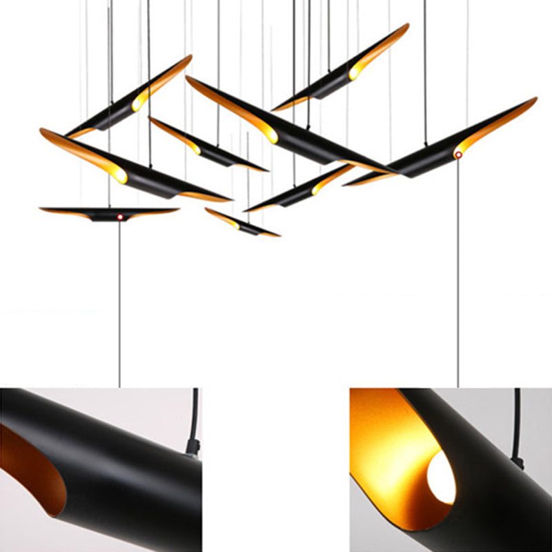 2 Lights Linear Hanging Light Fixtures Contemporary Metal Ceiling Light for Restaurant