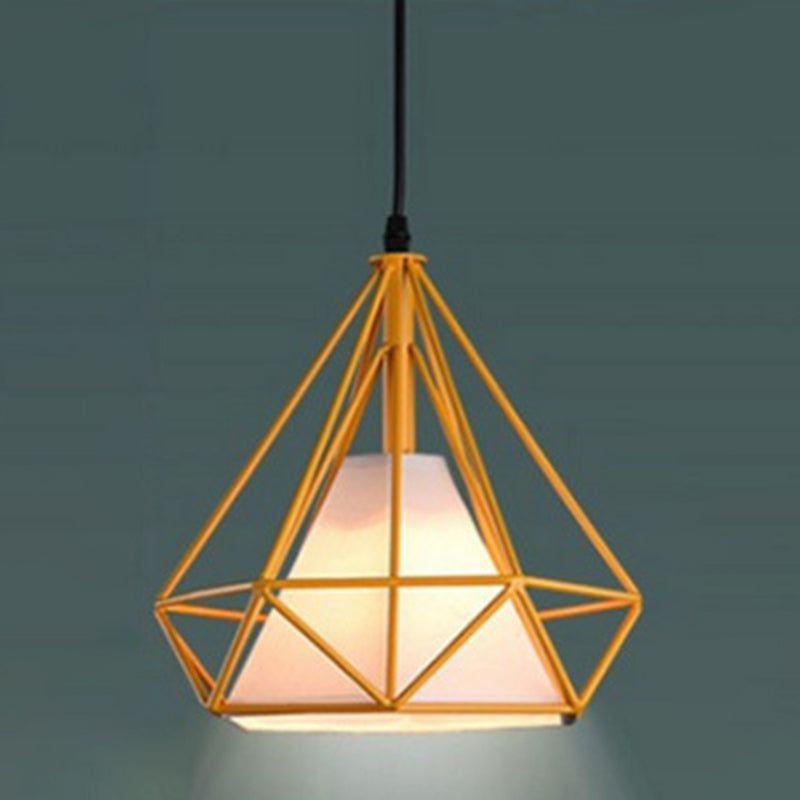 1 Light Diamond Cage Hanging Ceiling Lights Industrial Style Metal Hanging Light Fixtures for Restaurant